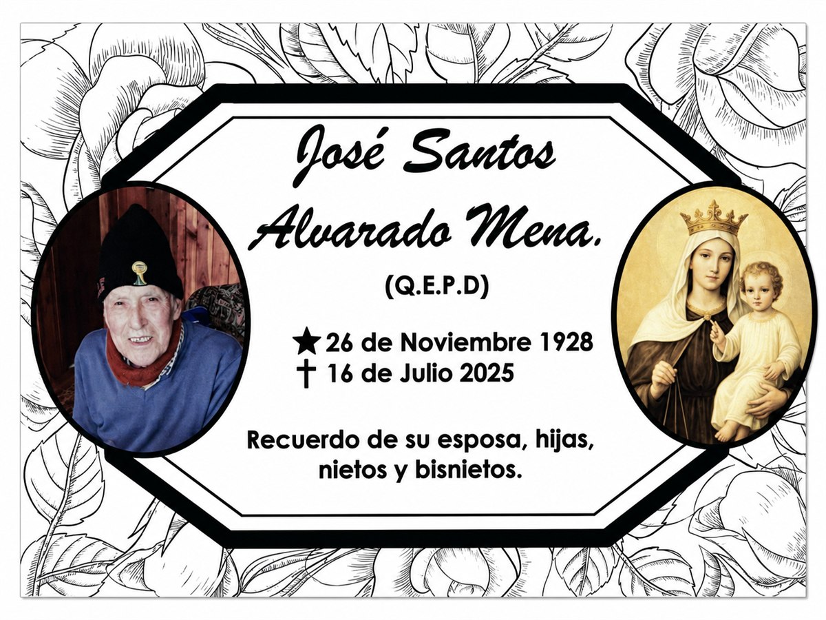 Fotocerámica funeraria ovalada con diseño floral grabado, fotografía, nombre, fechas y dedicatoria personalizados
